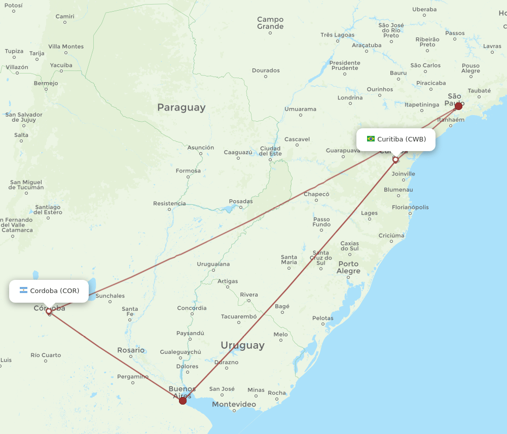 COR-CWB flight routes