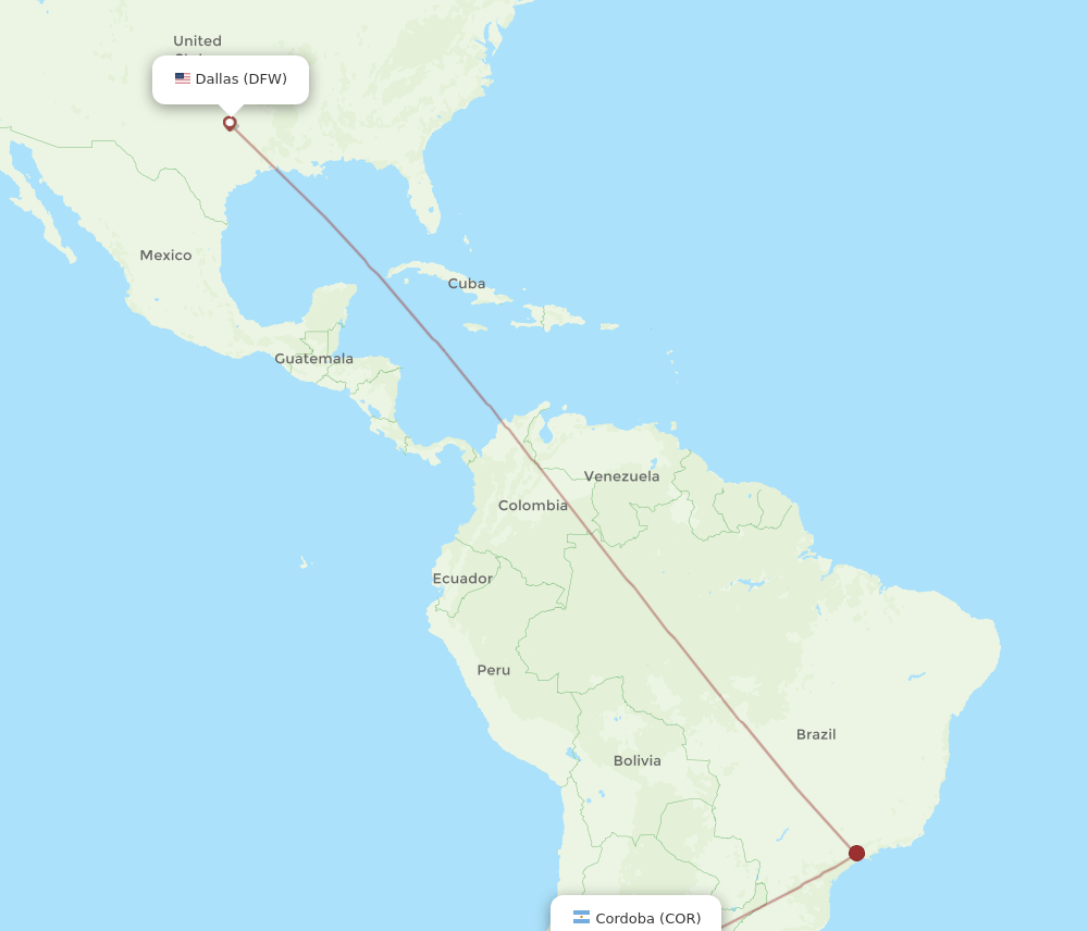 COR-DFW flight routes
