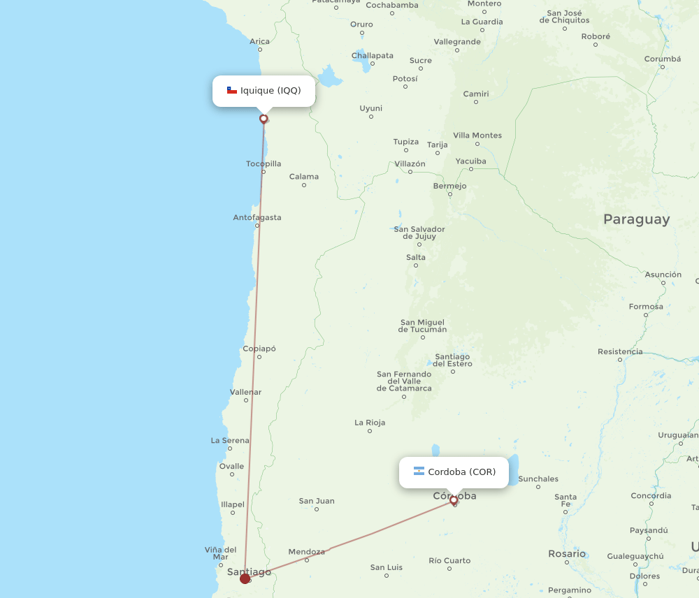 COR to IQQ flights and routes map