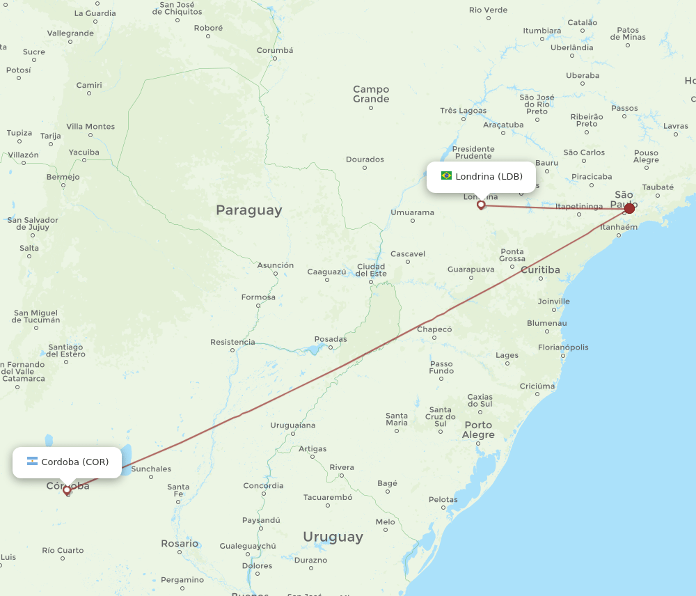 COR to LDB flights and routes map