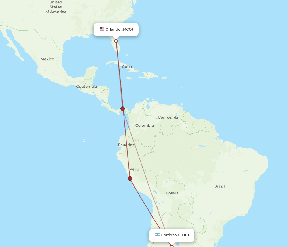 COR-MCO flight routes