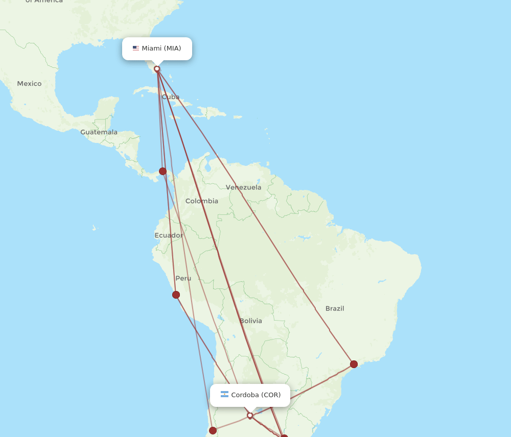COR-MIA flight routes