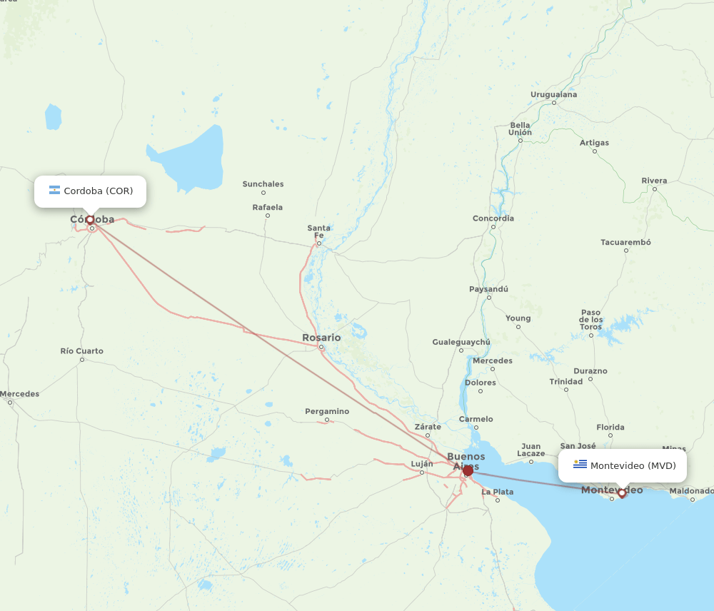COR-MVD flight routes