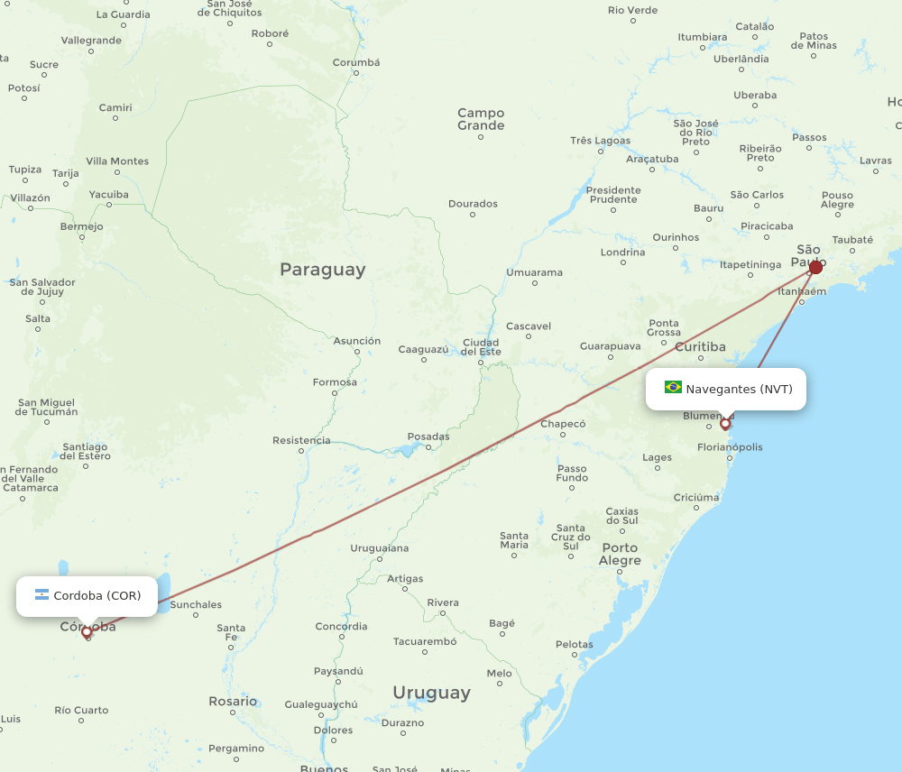 COR-NVT flight routes