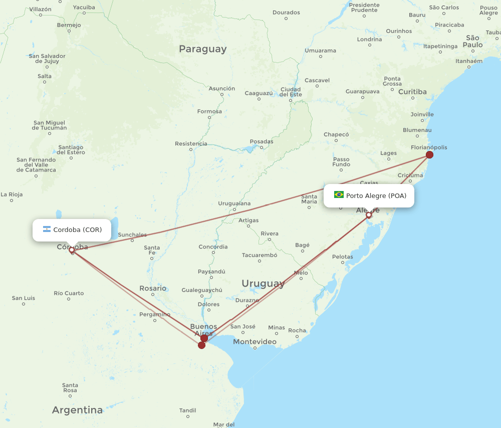 COR-POA flight routes