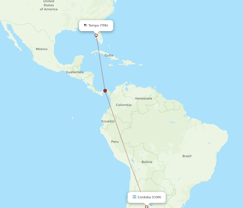 COR-TPA flight routes