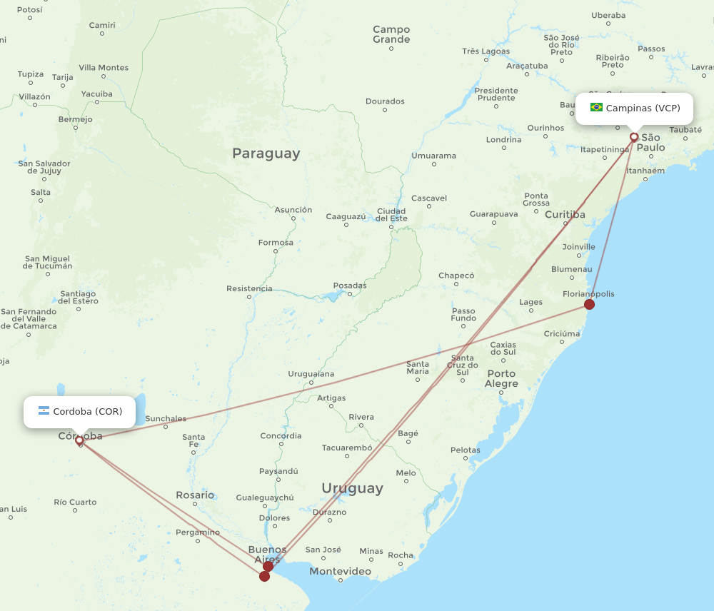 COR-VCP flight routes