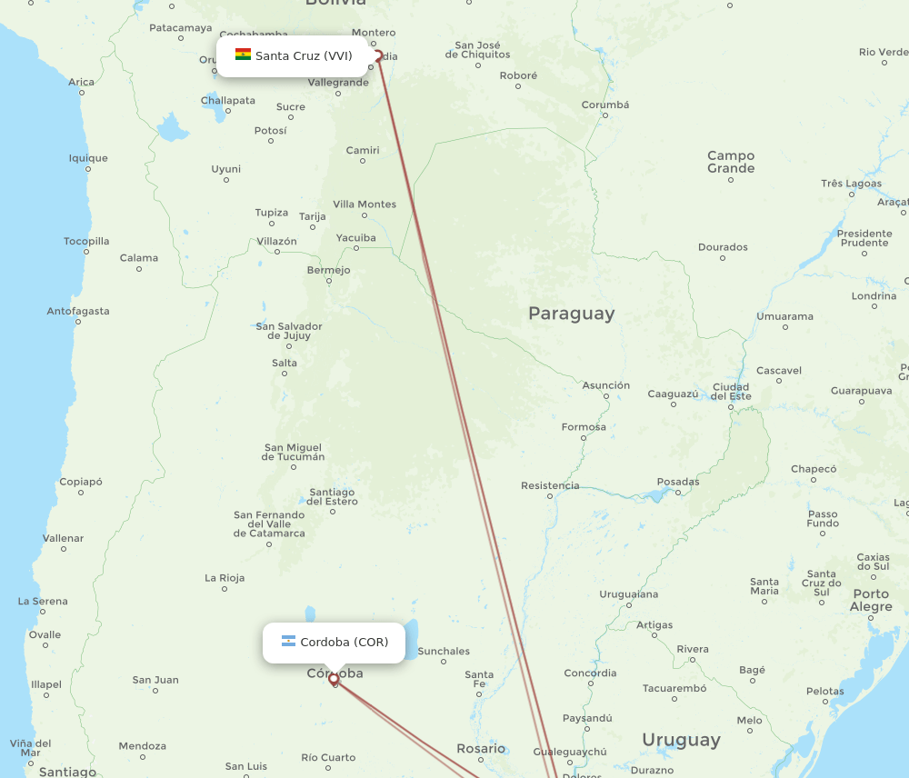 COR to VVI flights and routes map
