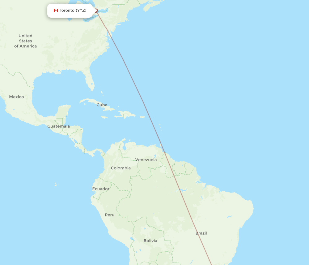 Toronto - Cordoba route map and flight paths
