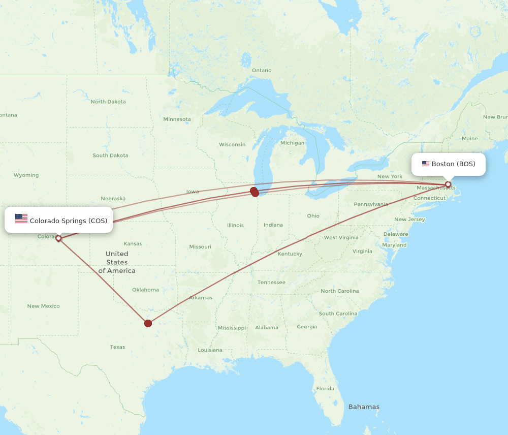 COS to BOS flights and routes map