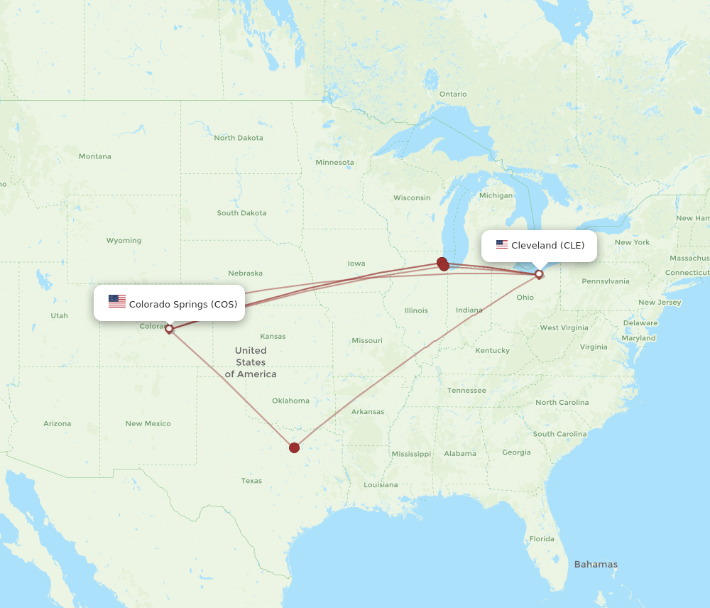 COS-CLE flight routes