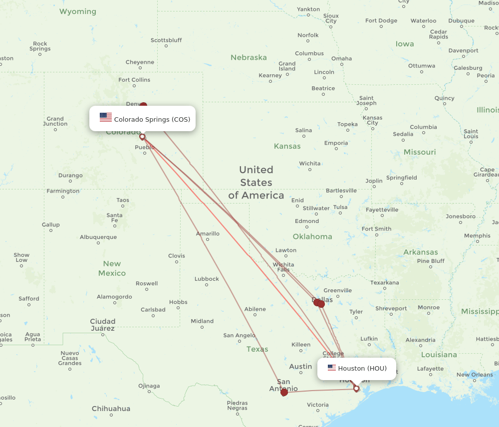 COS-HOU flight routes
