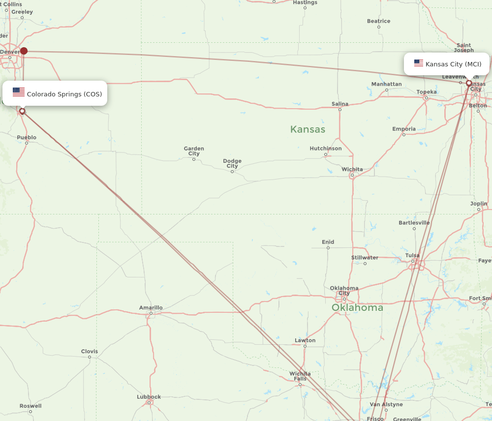 COS to MCI flights and routes map