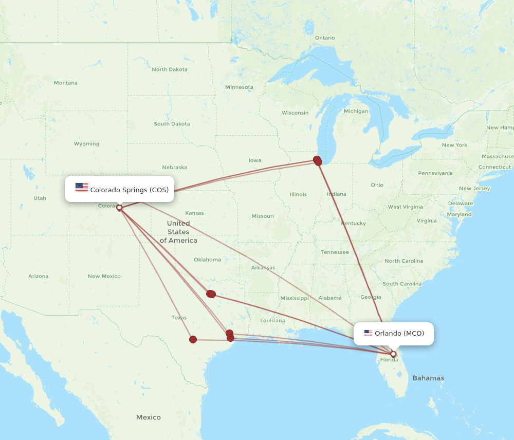 COS-MCO flight routes