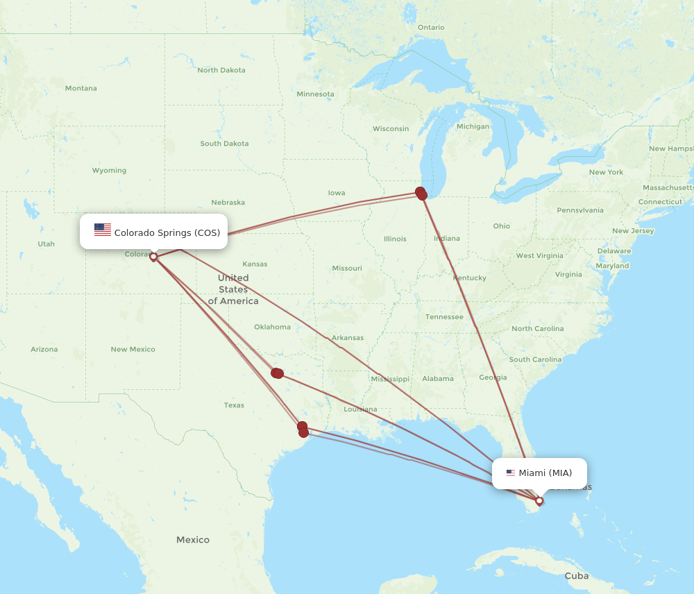 COS-MIA flight routes