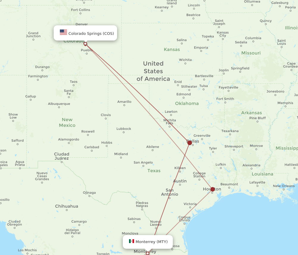 COS-MTY flight routes