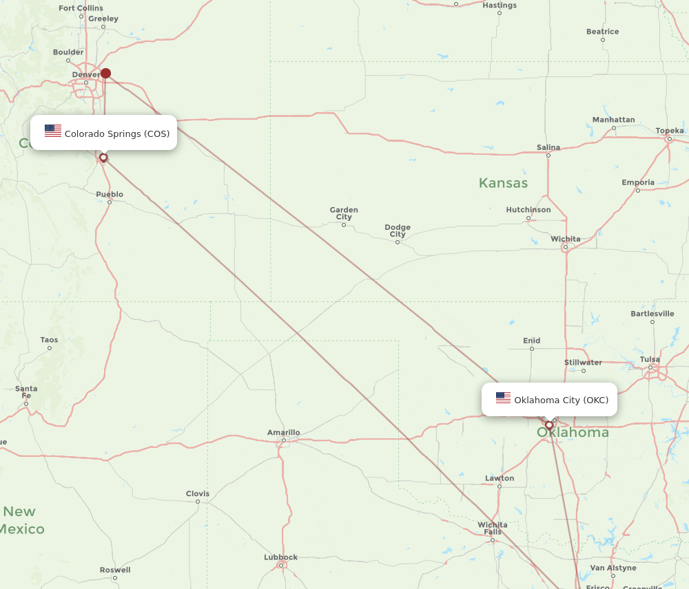 COS-OKC flight routes