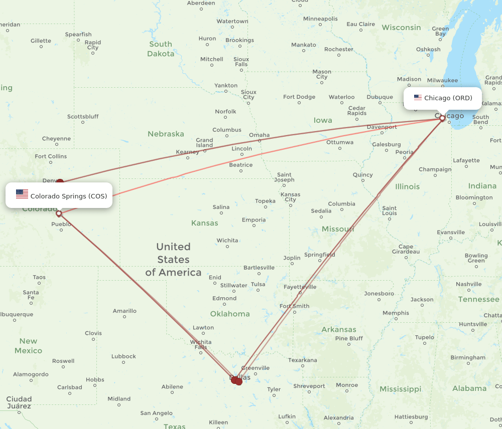 COS-ORD flight routes