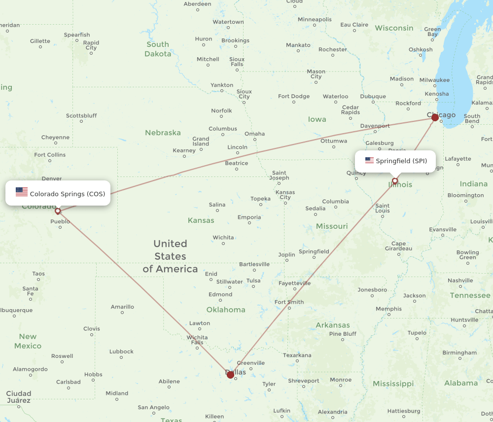 COS to SPI flights and routes map