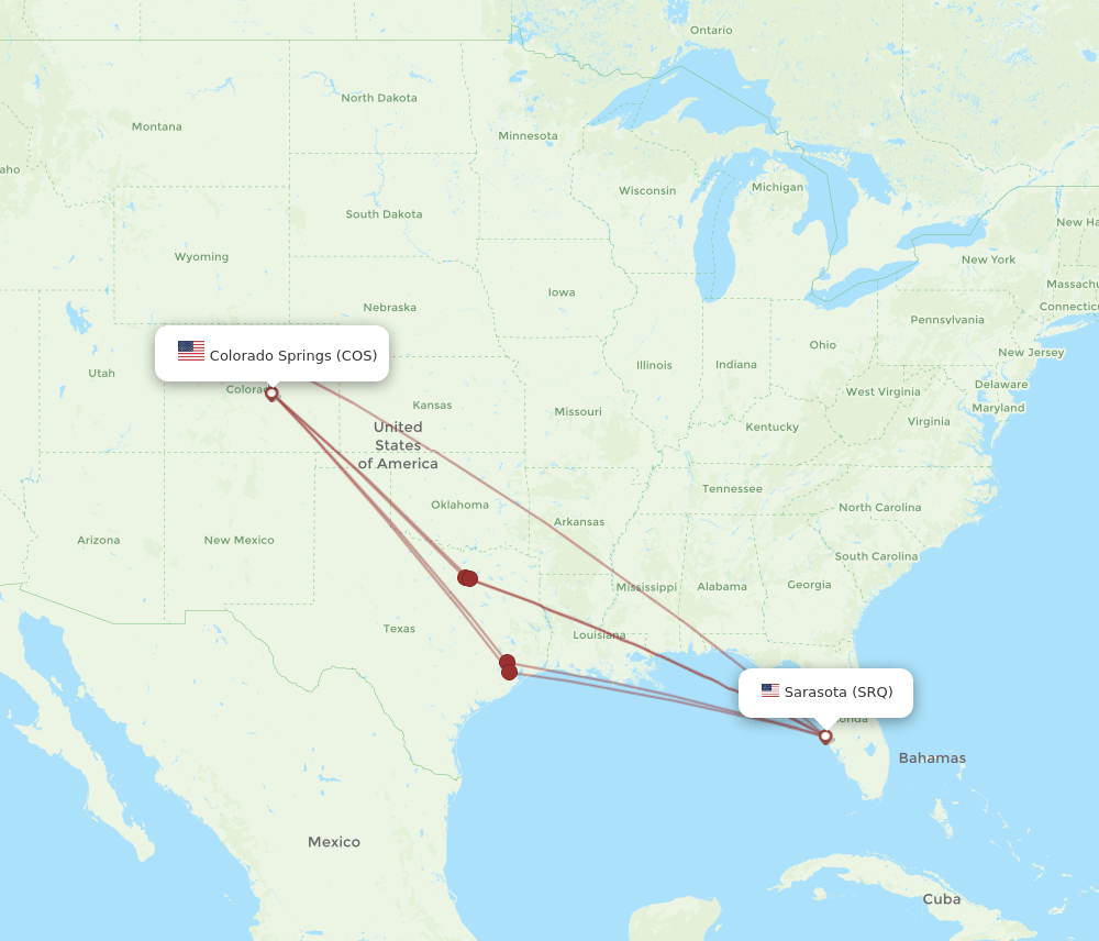 COS to SRQ flights and routes map