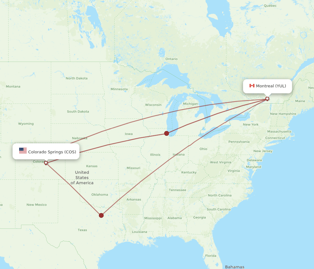 COS to YUL flights and routes map