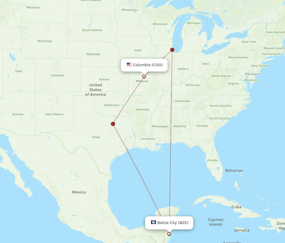 COU-BZE flight routes