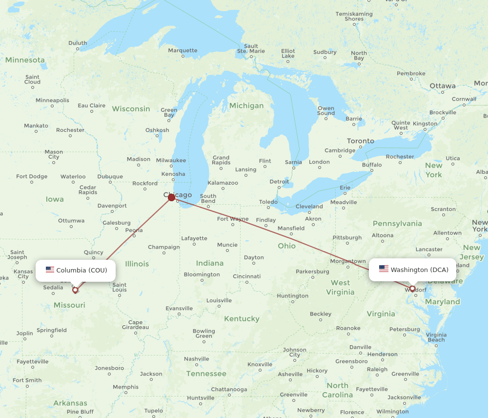 COU-DCA flight routes