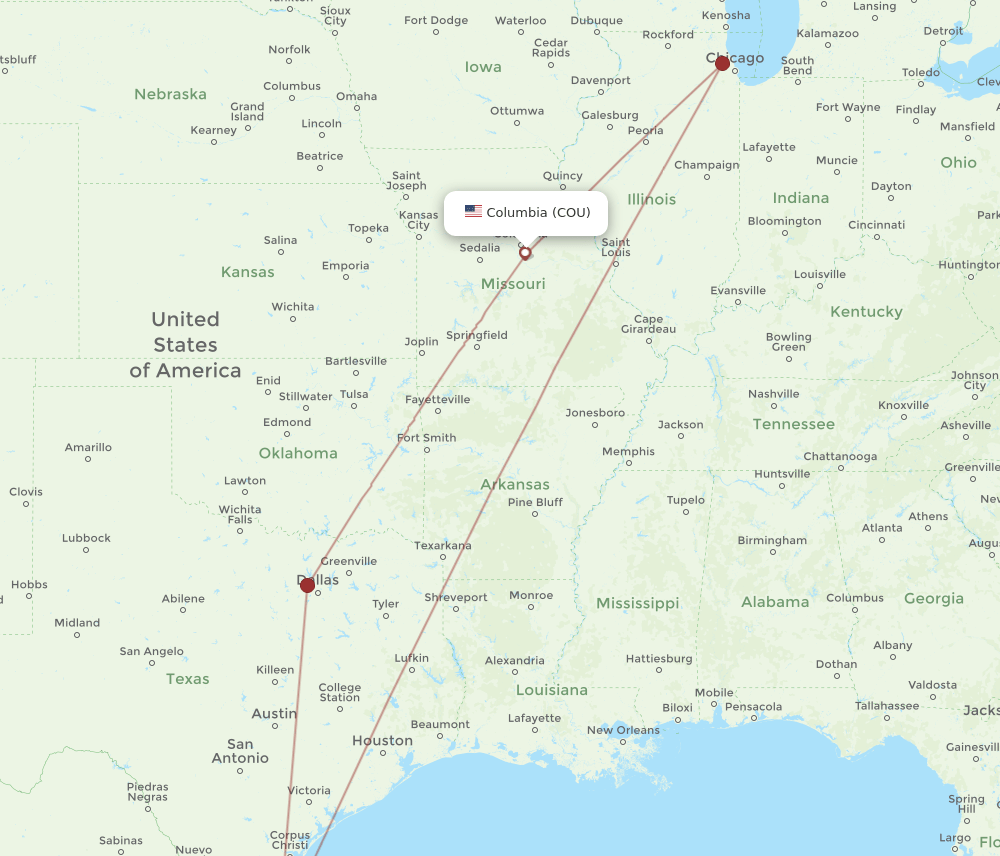 COU-HRL flight routes