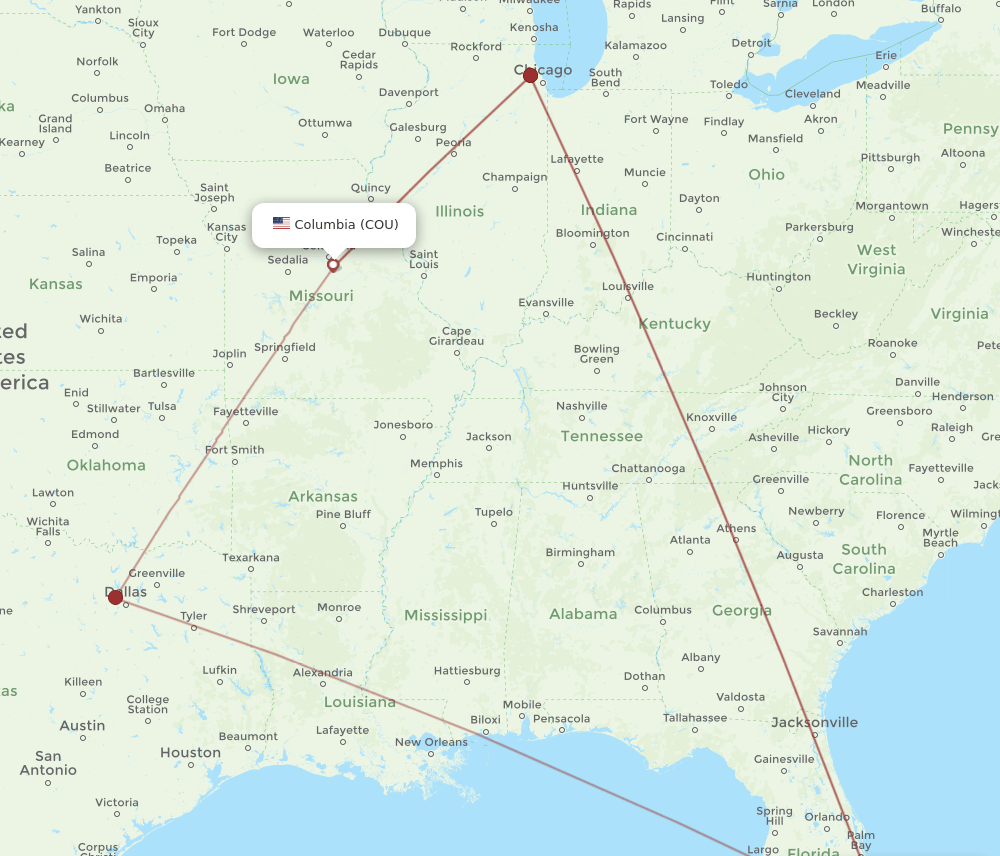 COU-PBI flight routes