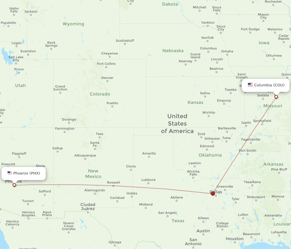 COU-PHX flight routes