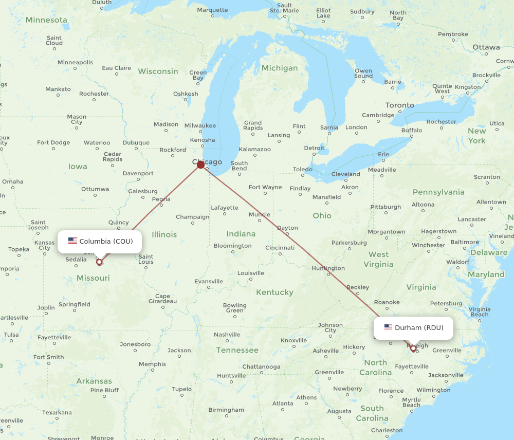COU-RDU flight routes