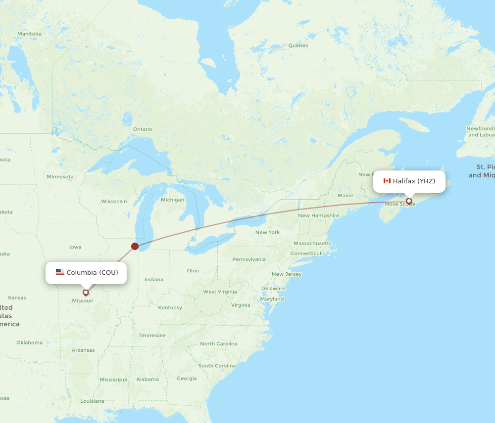 Halifax - Columbia route map and flight paths