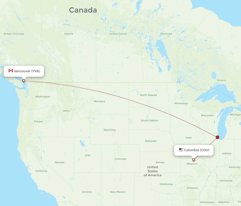 YVR to COU flights and routes map