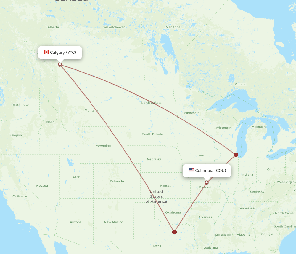 Calgary - Columbia route map and flight paths