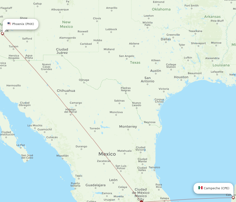 CPE-PHX flight routes