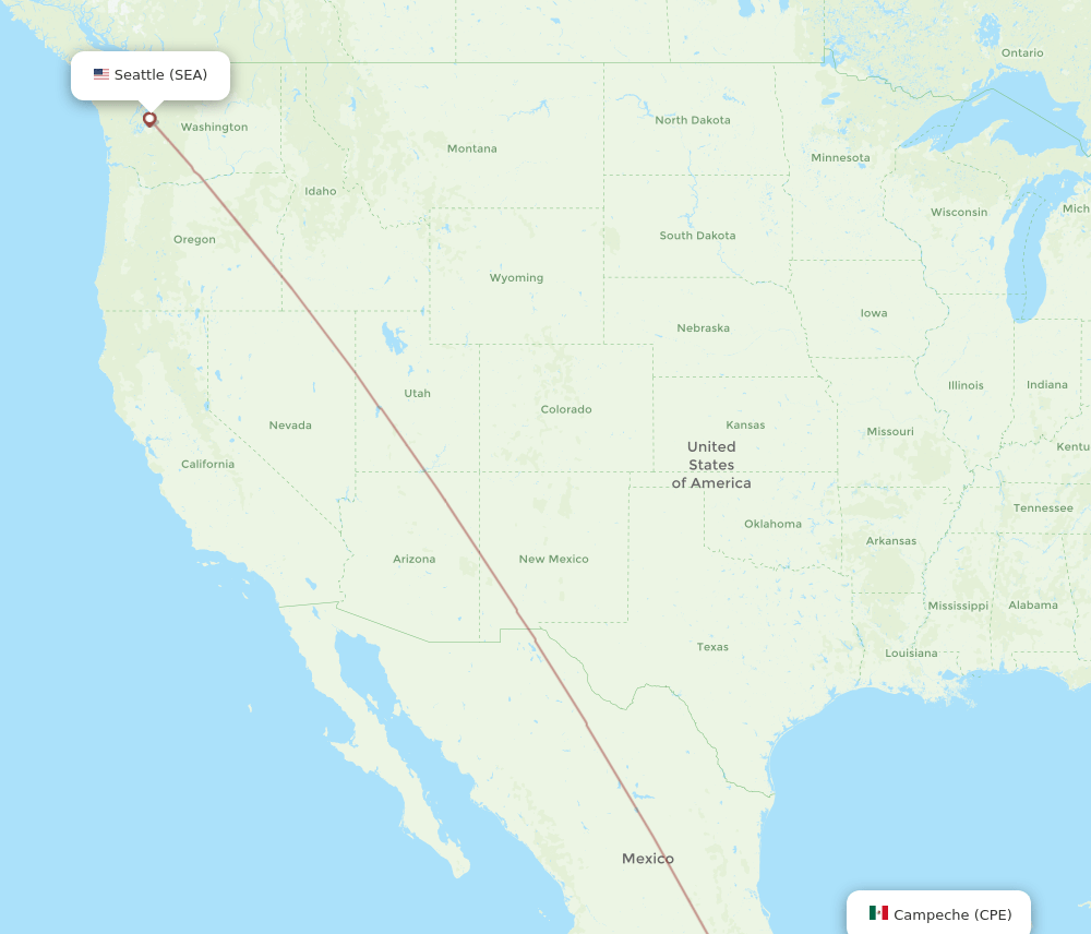 Campeche - Seattle route map and flight paths