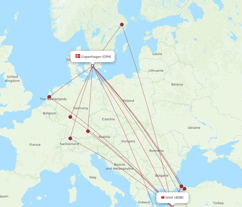 CPH to ADB flights and routes map