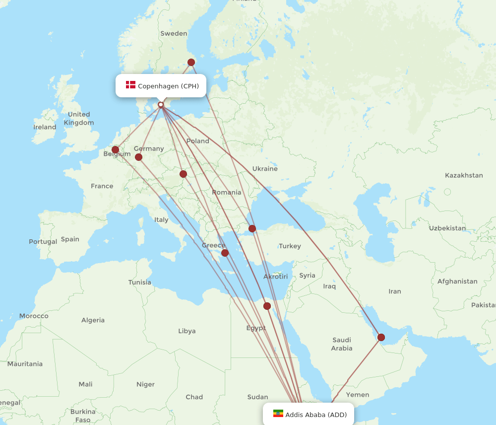 CPH-ADD flight routes