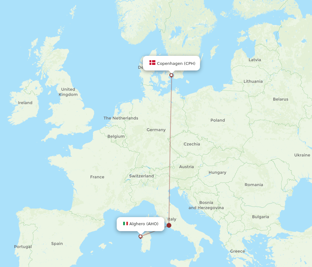 CPH to AHO flights and routes map