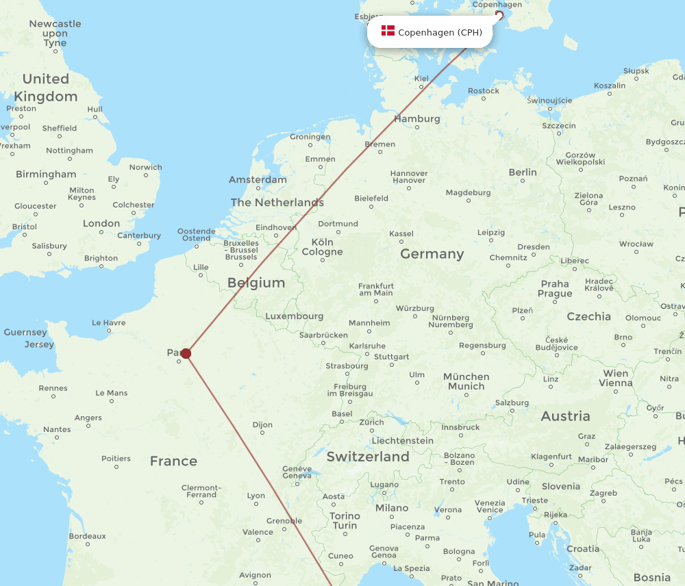 CPH-AJA flight routes