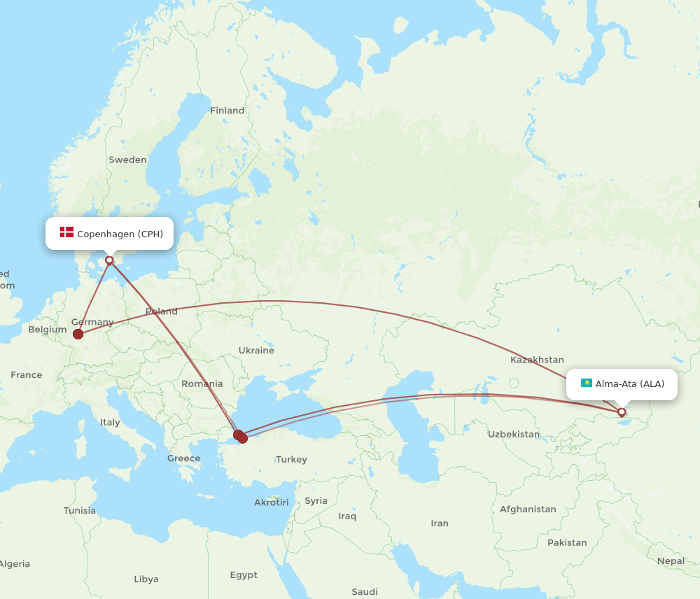 CPH-ALA flight routes