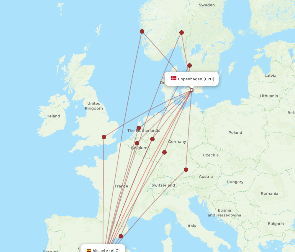 CPH-ALC flight routes