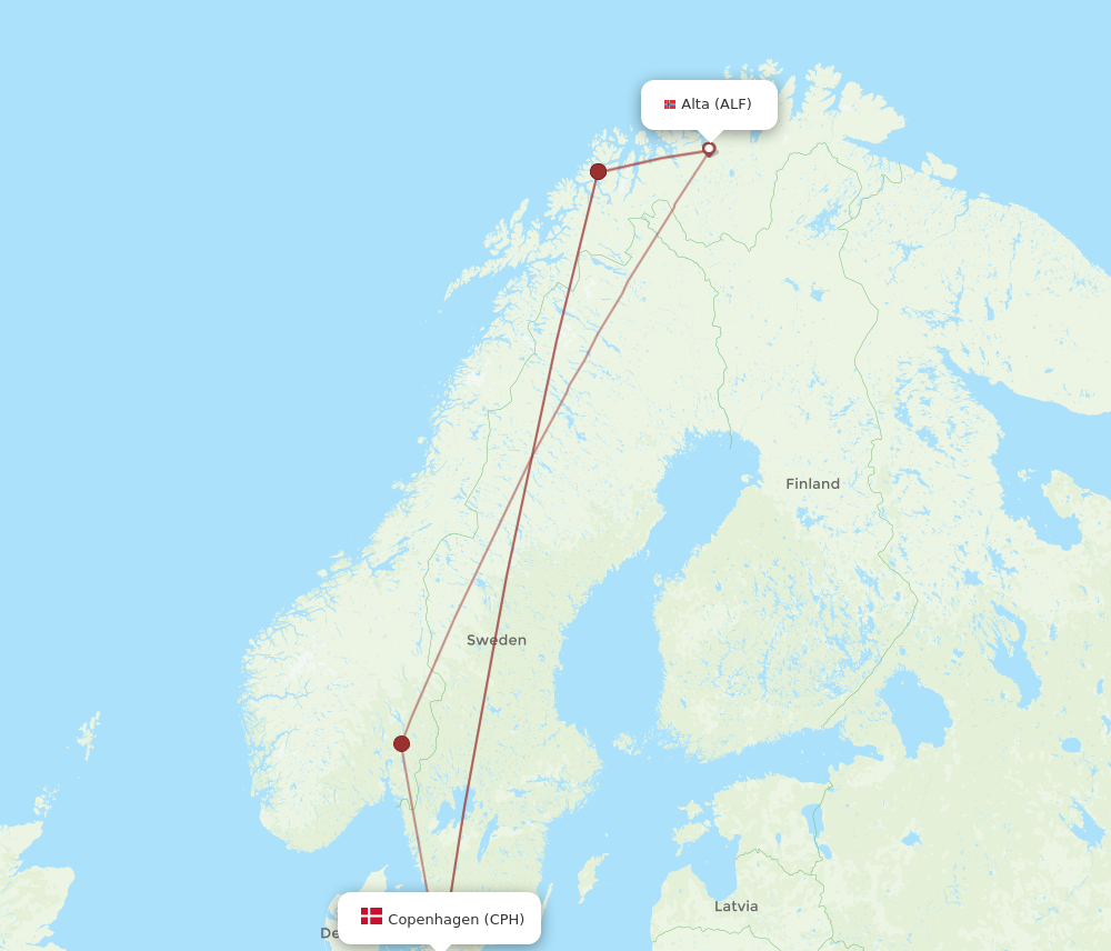 CPH to ALF flights and routes map