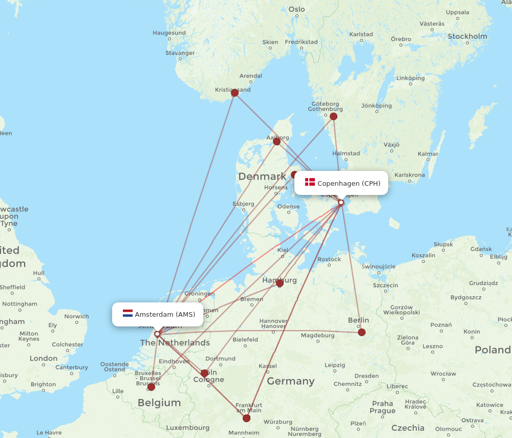 CPH to AMS flights and routes map