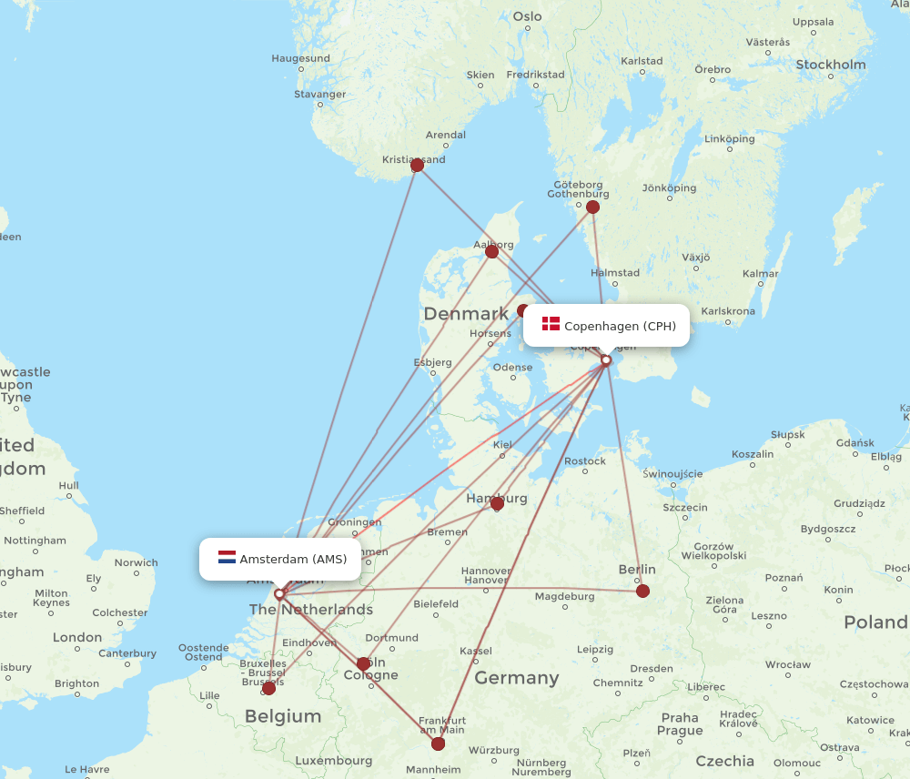 CPH to AMS flights and routes map