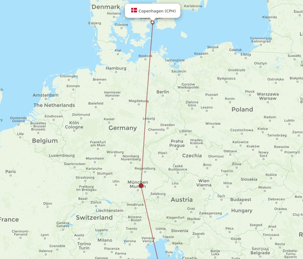 CPH to AOI flights and routes map
