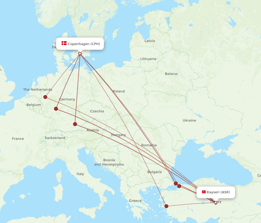CPH to ASR flights and routes map