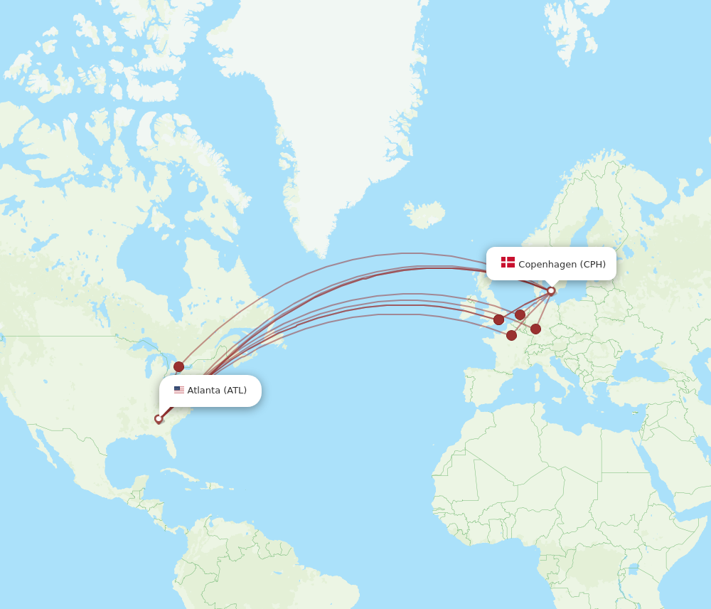 CPH to ATL flights and routes map