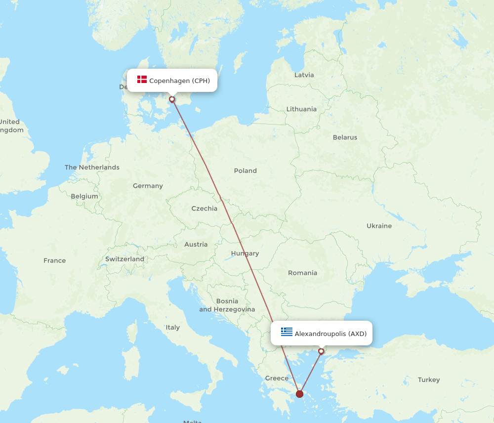 CPH to AXD flights and routes map