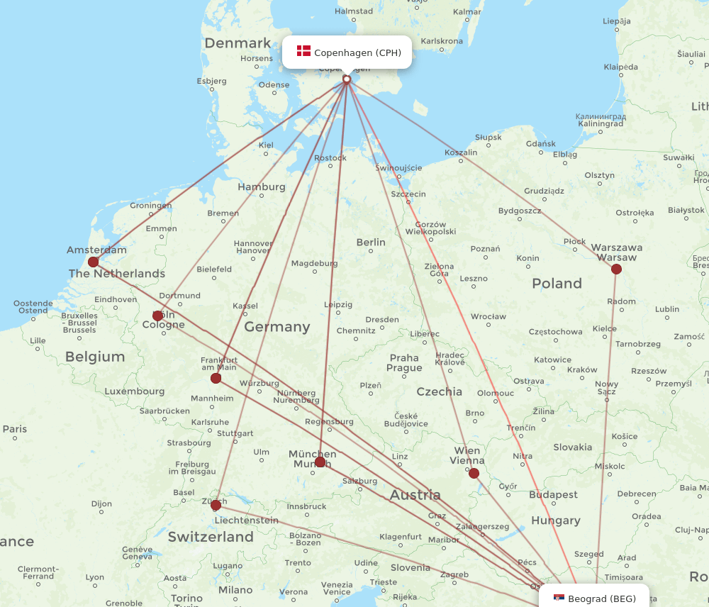 CPH-BEG flight routes